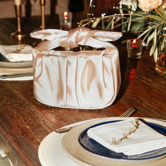 Lulus Handbags - Lulus Essential Style Champagne Satin Knot Handle Clutch Bag Beige